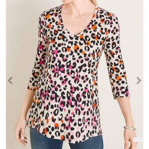 Chico’s Colorful Cheetah Print V-Neck 3/4 Sleeve Tee Shirt - Large (Chico’s 2)